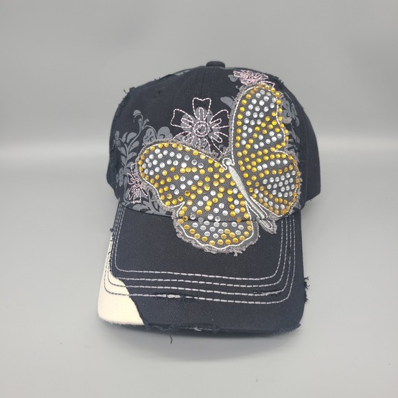 Leader Other - Leader Hat Womens Black Butterfly Flower Distressed Buckle Cotton